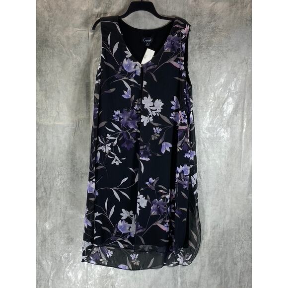 CONNECTED APPAREL Women's Grape Floral-Print Sleeveless Chiffon Overlay Dress - Picture 2 of 14